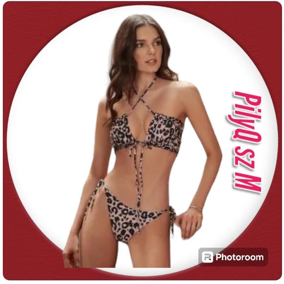 PQ Swim Nala Remi Ruched Bandeau & Side Tie Bottom Bikini Swimsuit Set - Picture 1 of 11